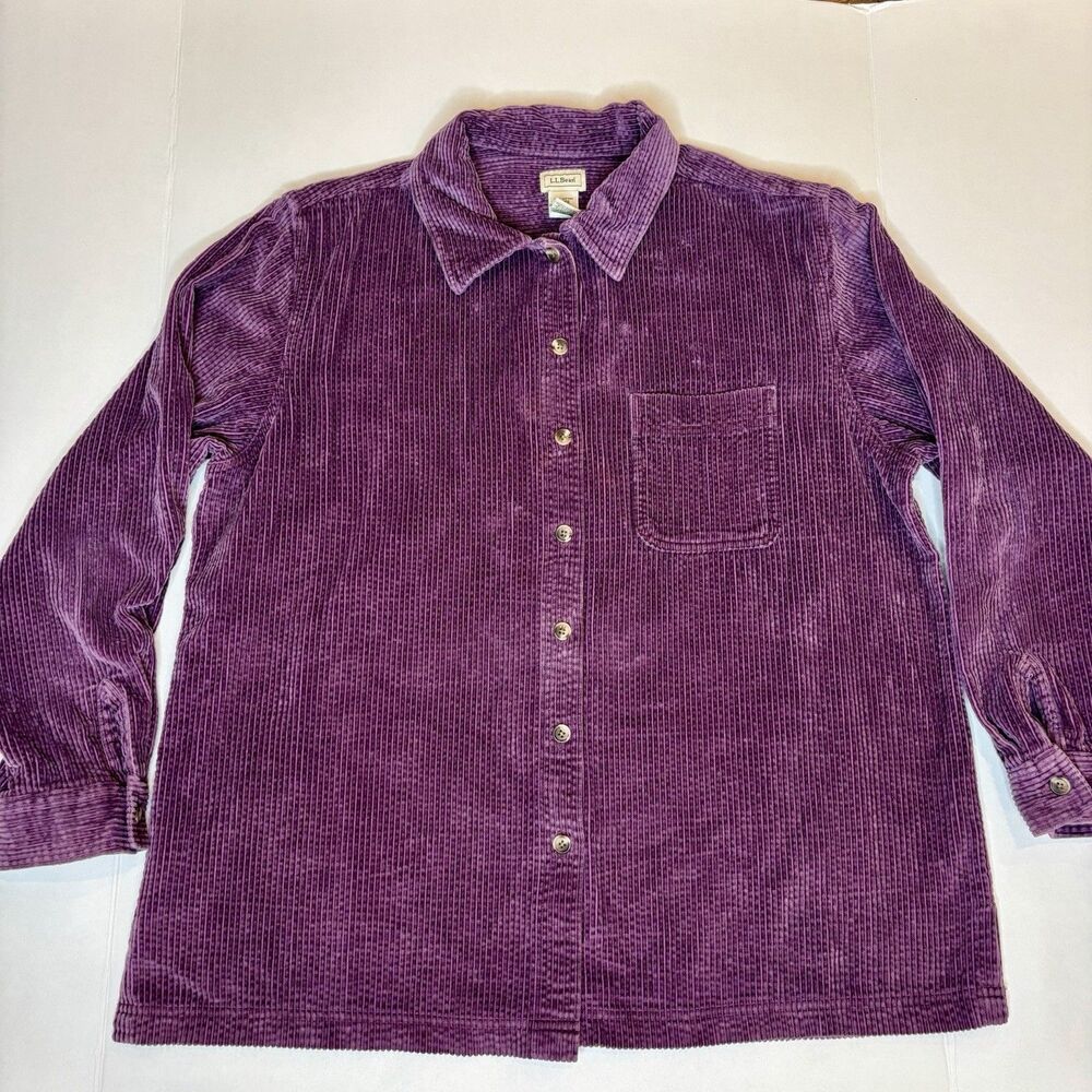 LL Bean Women's 100% Cotton Purple Corduroy Button Down Shirt Size XL -REG 0QT22